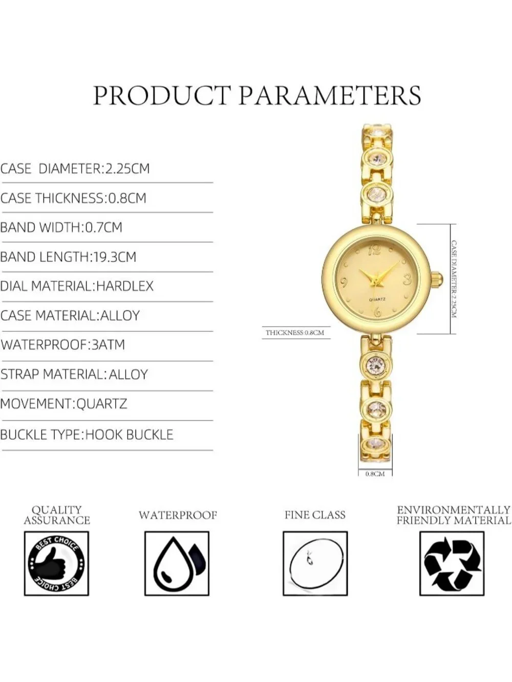 Women's All Gold Analog Quartz Relogio Feminino Waterproof Bracelet Wrist Watch